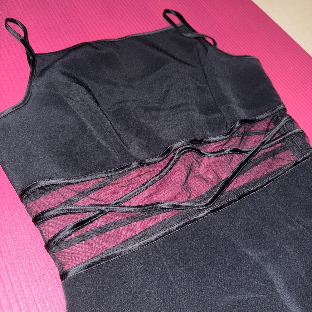 Cache vintage Black Mesh Chemise with Sheer Panel short dress.